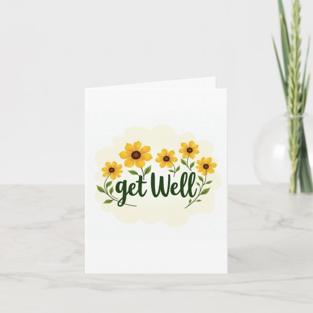 Bright Meadow Yellow Flowers Get Well Card (Front)