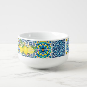 Bright Mediterranean Sicilian Tile Lemon Citrus Soup Mug