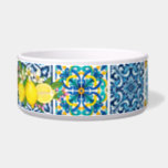 Bright Mediterranean Sicilian Tile Lemon Pet Bowls<br><div class="desc">The perfect gift for the trendy fashionable pet owner. Mediterranean tiles,  popularized by Dolce & Gabbana's recent fashion collections,  are the epitome of Sicilian luxury. Bright yellow lemons add zest to this summery design.</div>