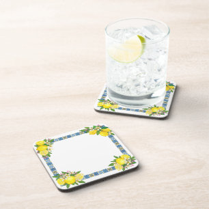 Bright Mediterranean Sicilian Tiles Citrus Lemons Beverage Coaster