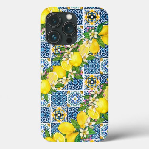 Bright Mediterranean Sicilian Tiles Citrus Lemons iPhone 13 Pro Case
