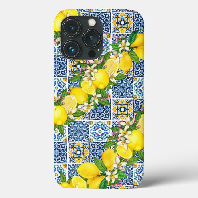 Bright Mediterranean Sicilian Tiles Citrus Lemons Case-Mate iPhone Case (Back)