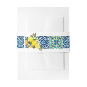 Bright Mediterranean Sicilian Tiles Citrus Lemons Invitation Belly Band