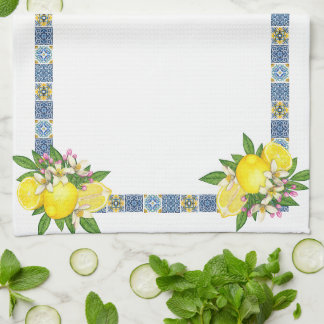 Bright Mediterranean Sicilian Tiles Citrus Lemons Kitchen Towel