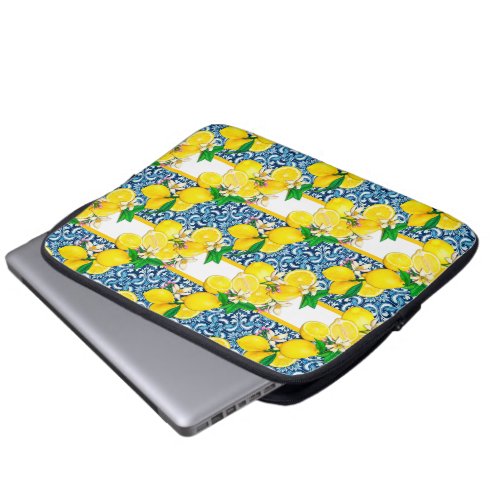 Bright Mediterranean Sicilian Tiles Citrus Lemons Laptop Sleeve