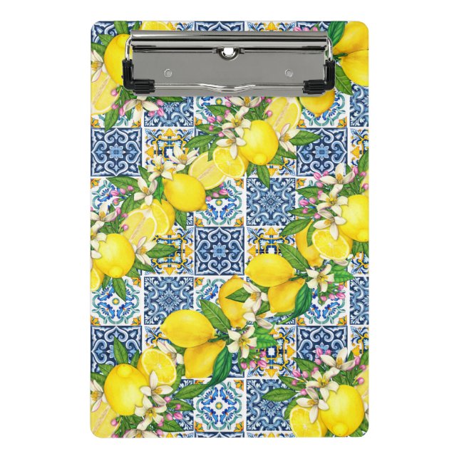 Bright Mediterranean Sicilian Tiles Citrus Lemons Mini Clipboard (Front)