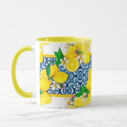 Bright Mediterranean Sicilian Tiles Citrus Lemons Mug