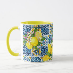 Bright Mediterranean Sicilian Tiles Citrus Lemons Mug