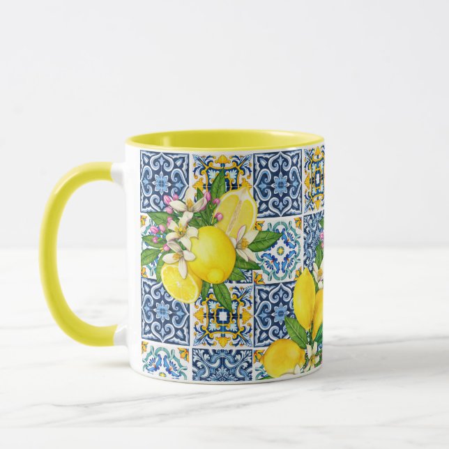 Bright Mediterranean Sicilian Tiles Citrus Lemons Mug (Left)