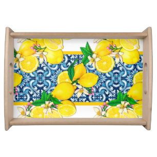 Bright Mediterranean Sicilian Tiles Citrus Lemons Serving Tray