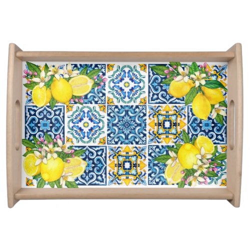 Bright Mediterranean Sicilian Tiles Citrus Lemons Serving Tray