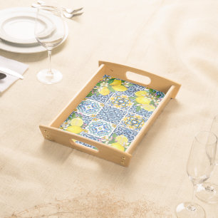Bright Mediterranean Sicilian Tiles Citrus Lemons  Serving Tray
