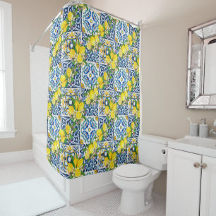 Bright Mediterranean Sicilian Tiles Citrus Lemons Shower Curtain