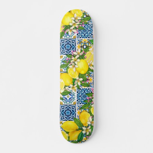 Bright Mediterranean Sicilian Tiles Citrus Lemons Skateboard