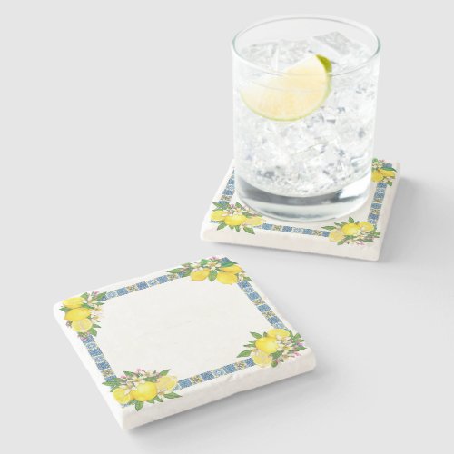 Bright Mediterranean Sicilian Tiles Citrus Lemons Stone Coaster