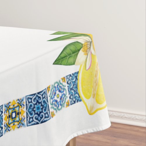 Bright Mediterranean Sicilian Tiles Citrus Lemons  Tablecloth