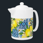 Bright Mediterranean Sicilian Tiles Citrus Lemons Teapot<br><div class="desc">Mediterranean tiles,  popularized by Dolce & Gabbana's recent fashion collections,  are the epitome of Sicilian luxury. Bright yellow lemons add zest to this summery design.</div>