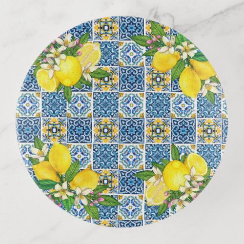 Bright Mediterranean Sicilian Tiles Citrus Lemons Trinket Tray