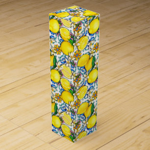 Bright Mediterranean Sicilian Tiles Citrus Lemons Wine Box