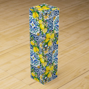 Bright Mediterranean Sicilian Tiles Citrus Lemons Wine Box