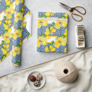  ECOARTTE Lemons and Moroccan Tile Wrapping Paper set