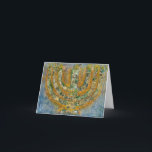 Bright Menorah Greeting Card (Blank Inside)<br><div class="desc">The original artwork for this menorah is a mixed-media painting created with acrylic paint,  modeling paste,  and paper by contemporary Jewish artist Meredith Gould.</div>