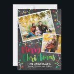 Bright Merry Christmas Lights Holiday Card<br><div class="desc">Our Bright Merry Christmas Lights Photo Card features a chalkboard background with colorful,  bright strings of lights around two photo frames.The colorful,  painted Merry Christmas message makes this a perfect,  personalized card to send to friends and family to with them a merry and bright Christmas!</div>