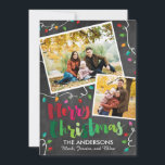 Bright Merry Christmas Lights Holiday Card<br><div class="desc">Our Bright Merry Christmas Lights Photo Card features a chalkboard background with colorful,  bright strings of lights around two photo frames.The colorful,  painted Merry Christmas message makes this a perfect,  personalized card to send to friends and family to with them a merry and bright Christmas!</div>