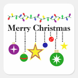 Bright Merry Christmas Ornaments Square Stickers