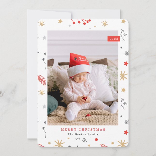 Bright Merry Christmas Photo christmas elements Ho Holiday Card (Front)