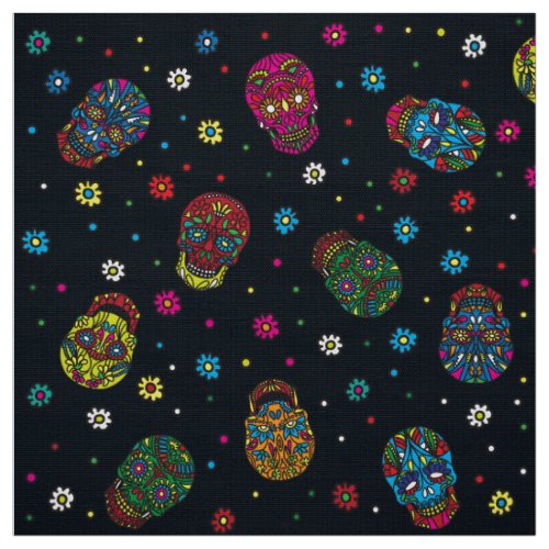Bright mexican floral skull fabric