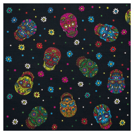 Bright mexican floral skull fabric