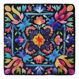 Bright Mexican Flower Design Stone Trivet