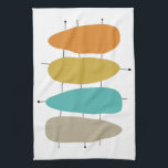 Bright Mid Century Guitar Picks on Lines Kitchen Towel<br><div class="desc">This darling mid century kitchen towel features 4 teardrop guitar pick shapes on black lines,  in turquoise,  orange,  tan,  and gold. If you're looking for a style to liven up the front of your oven - this is it!</div>
