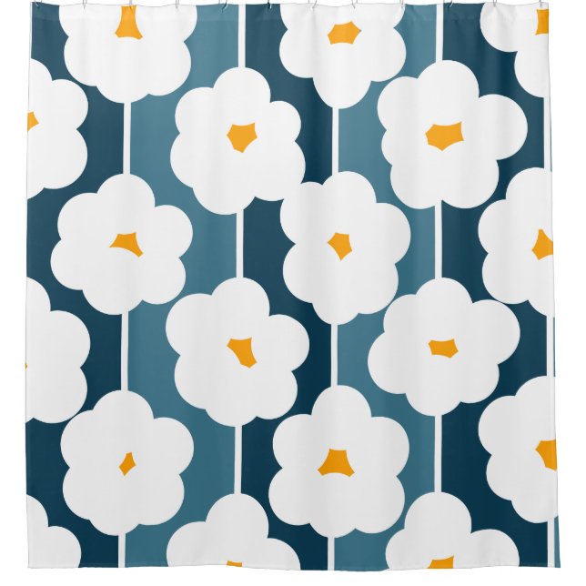Bright Mid-Century Modern Floral Pattern Shower Curtain (Front)