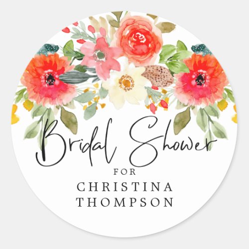 Bright Mid Summer Floral Bridal Shower Classic Round Sticker