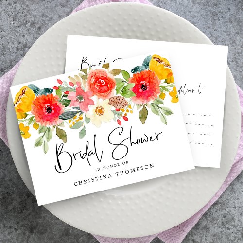 Bright Mid Summer Floral Bridal Shower Invitation Postcard