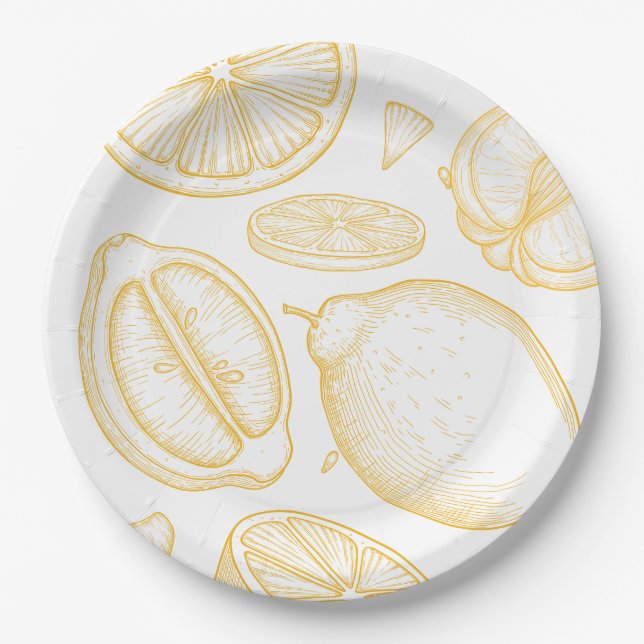 Bright Minimalist Citrus Bridal Shower Paper Plates (Front)