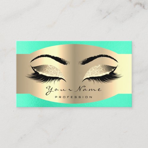 Bright  Mint Glitter Gold Makeup Artist Lash Brows Appointment Card