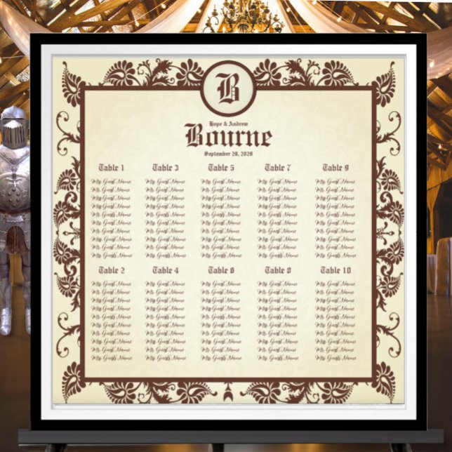 Bright Mint Green Brown Floral Seating Chart  (To see frame and mat pricing,  please choose your options.)