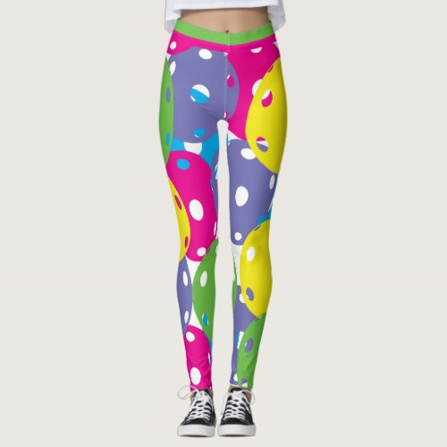 Bright mix of  Pickleballs XL tile size Leggings