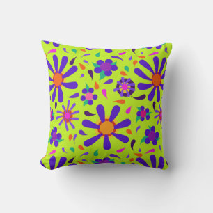 Bright MOD Flowers on Peridot Green Throw Pillow
