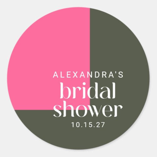 Bright Mod Groovy Pink Green Bridal Shower Custom Classic Round Sticker