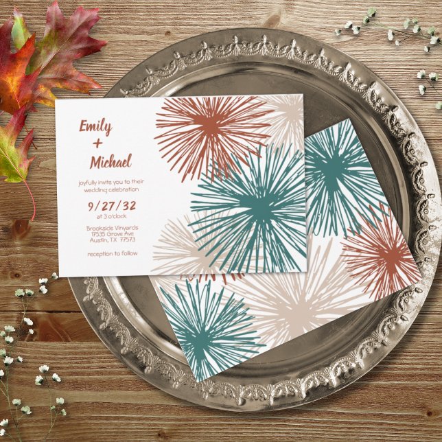Bright Modern Abstract Dark Teal Copper Bisque  In Invitation (Creator Uploaded)
