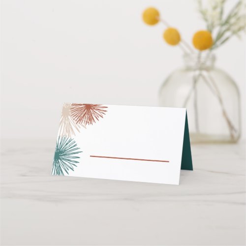 Bright Modern Abstract Dark Teal Copper Bisque  Place Card