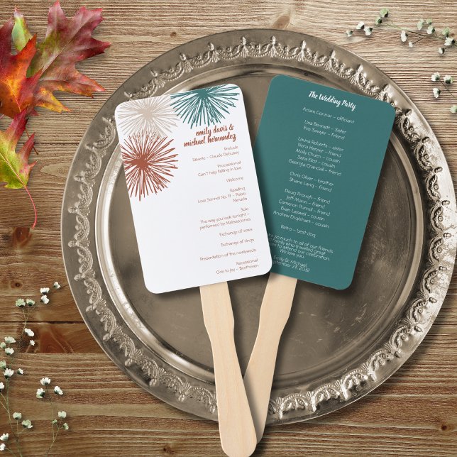 Bright Modern Abstract Dark Teal Copper Bisque  Pr Hand Fan (Creator Uploaded)