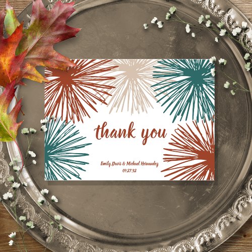 Bright Modern Abstract Dark Teal Copper Bisque  Thank You Card