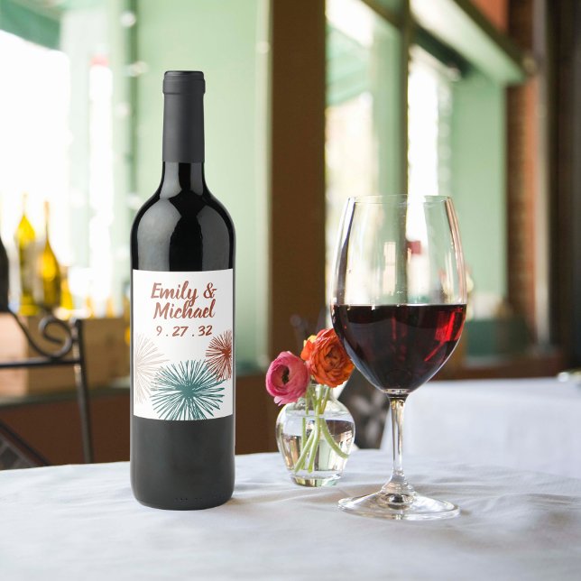 Bright Modern Abstract Dark Teal Copper Bisque Wine Label (Creator Uploaded)