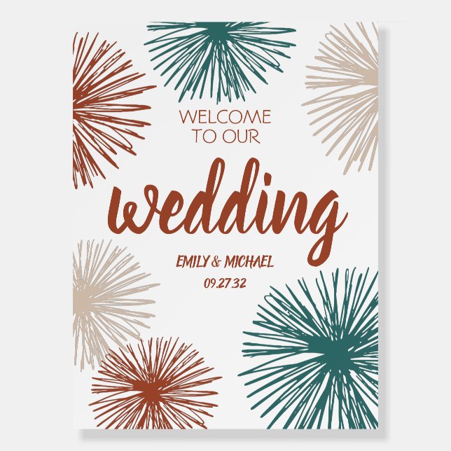 Bright Modern Abstract Dark Teal Copper Welcome Foam Board (Front)