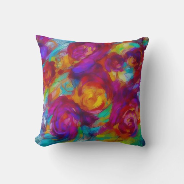 Bright modern abstract floral throw pillow (Front)